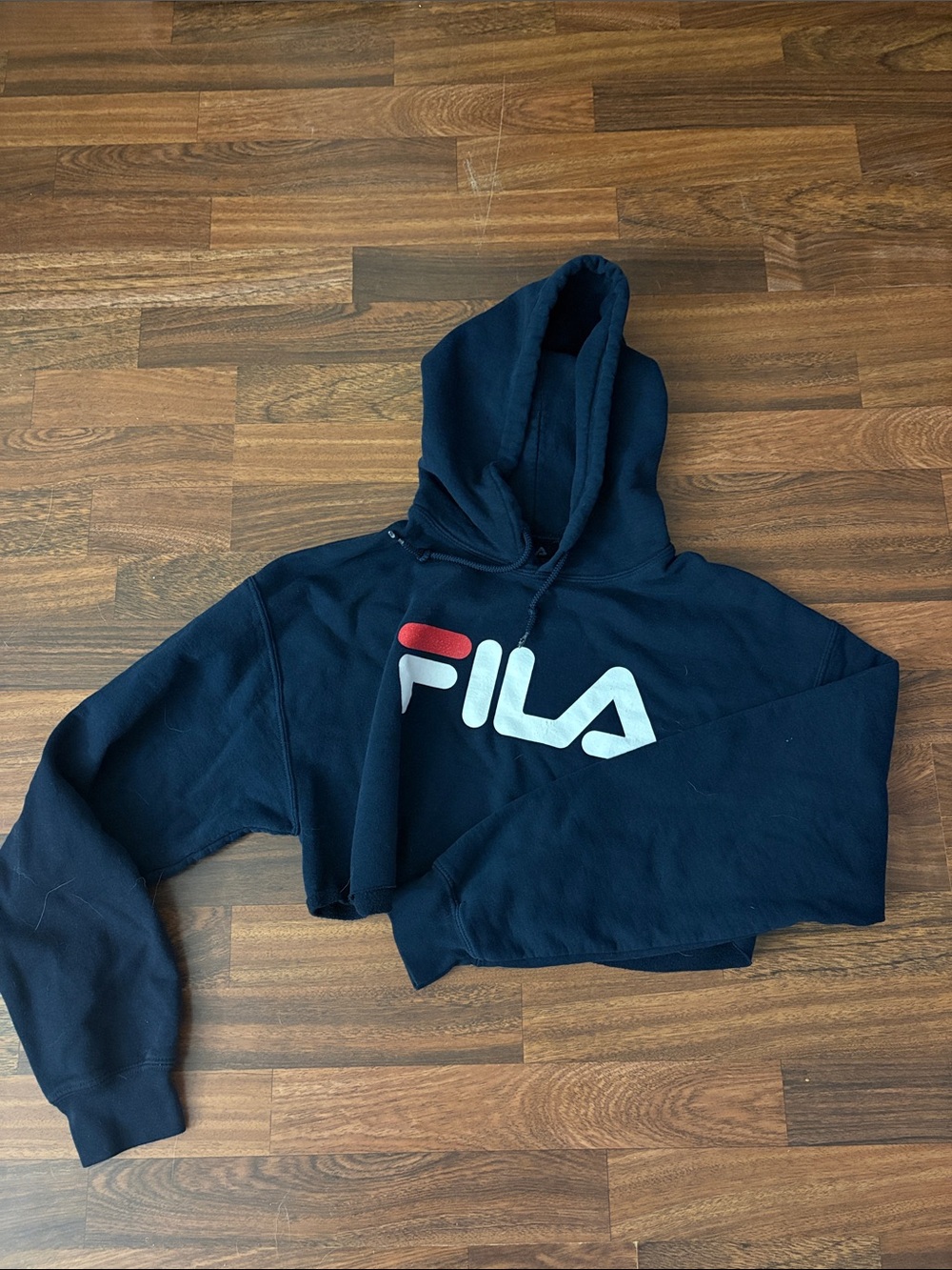 FILA Navy Cropped Crewneck Hoodie Sz Med